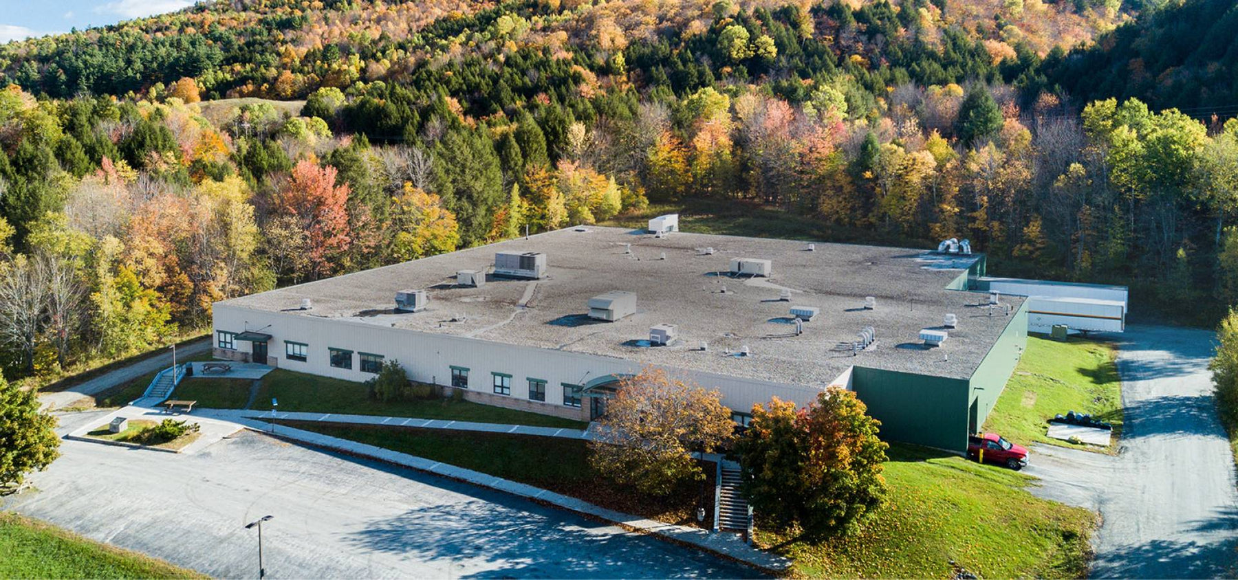 An aerial view of the darn tough mill in Northfield, Vermont where we make our socks